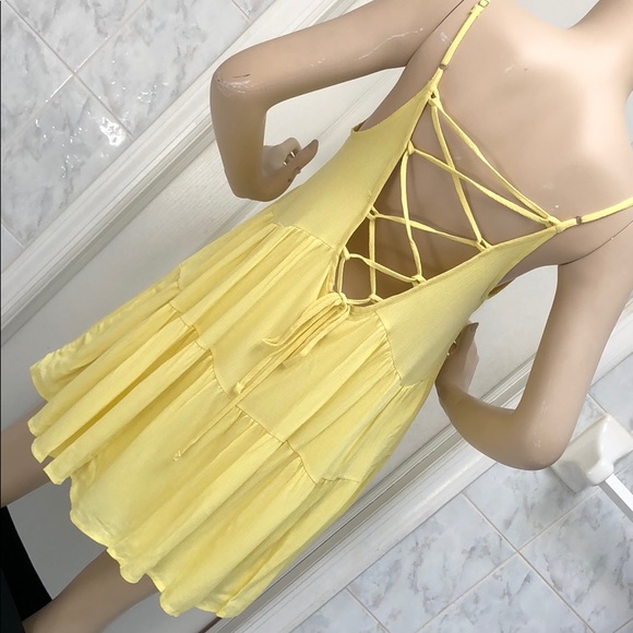 XS, S & M YELLOW CAMI LACE UP SWING MINI DRESS - Picture 3 of 9